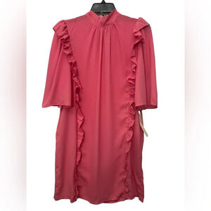 Happy X Nature Kate Hudson Pink Ruffle Shift Dress Size Small Tie Neck NWT